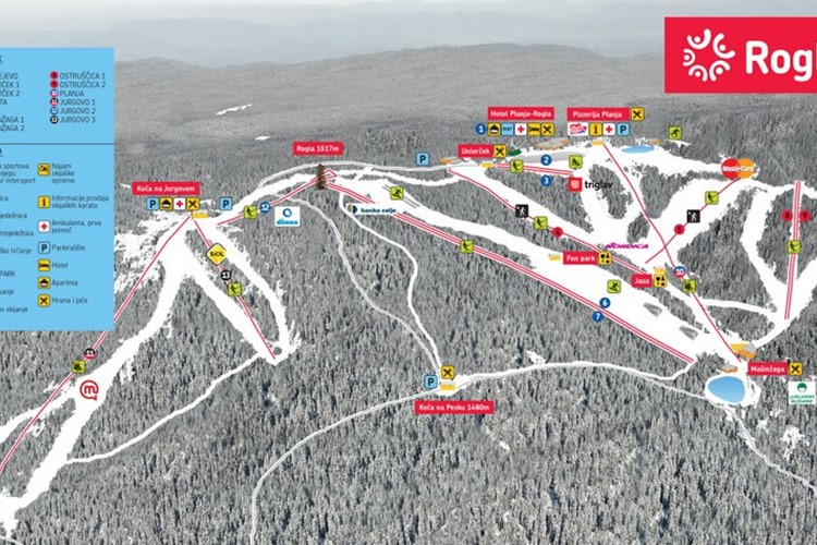Rogla - plánek lyžařského areálu