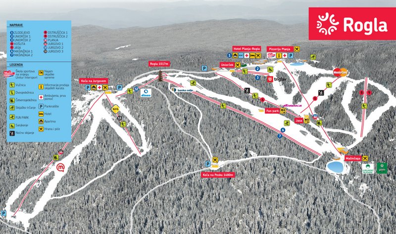 Rogla - plánek lyžařského areálu, který je nedaleko (cca 10 km)